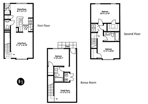 3 Bedroom 2 Bath 2D Floorplan B3 - Crawford Square, Pittsburgh, PA
